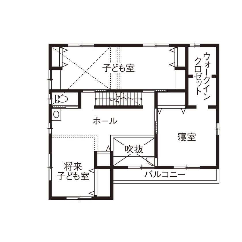 福工房 【3000万円/2階建て/2世帯/50坪台/5LDK/間取り図】2世帯住宅×国産ヒノキの家が52坪でこの価格！の間取り図（5LDK＋土間）２階