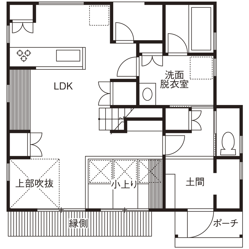 福工房 【1000万円台/2階建て/30坪台/3LDK/間取り図/駐車スペース有】富士山が見える北欧テイストの家の間取り図（３LDK+土間）1階