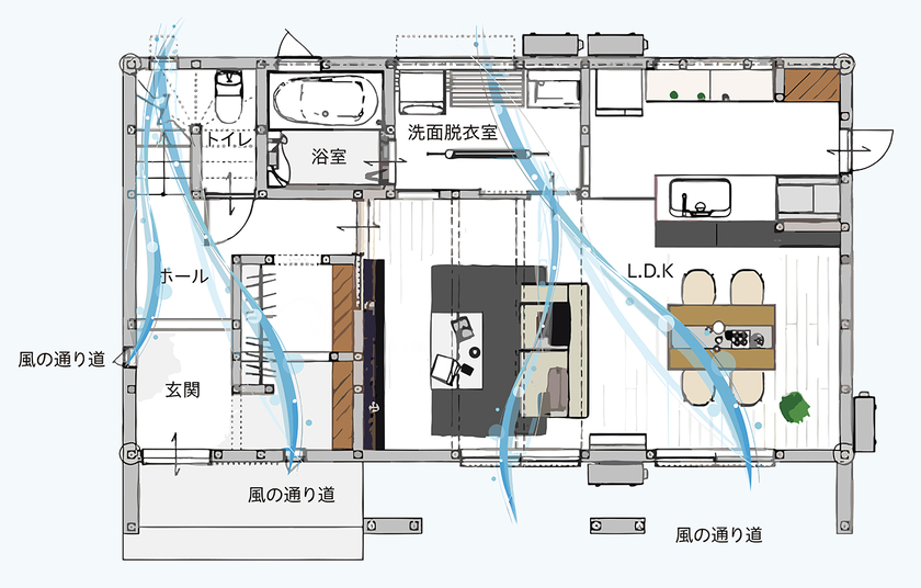アルファホーム 【愛知県刈谷市｜オーダーキッチン】お気に入りのデザインに囲まれて暮らす、子育ての家の間取り図（3LDK）1階