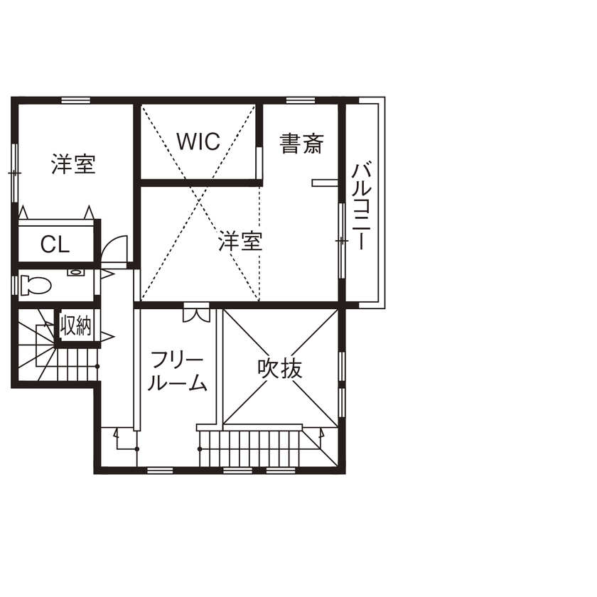【RECO】敷島住宅　注文住宅課 【2580万円／間取図あり/京都府】大人、子ども、愛犬。家族みんなの快適な居場所がある住まいの間取り図（3LDK+フリールーム）2階