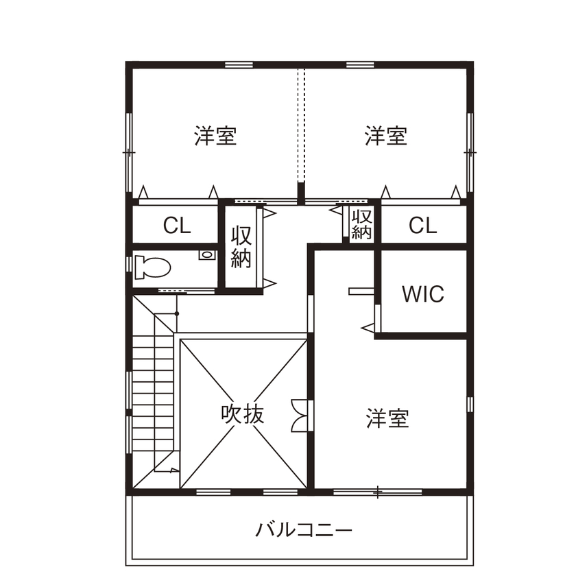 【RECO】敷島住宅　注文住宅課 【2090～2280万円/間取図あり】高断熱だから実現できた吹抜けのオープンLDK。冬もはだしで過ごせる住まいの間取り図（3LDK）2階