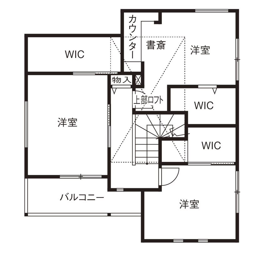 【RECO】敷島住宅　注文住宅課 【2000万円台/京都府/間取図あり】家も家具もトータルコーディネート。収納充実！在宅ワークもできる住まいの間取り図（3LDK+3WIC+小屋裏収納）2階
