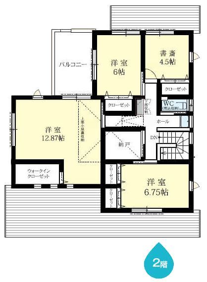 【RECO】敷島住宅　注文住宅課 大切な家族を地震から守りぬく 確かな耐震性能と使い勝手を両立の間取り図（5LDK＋WIC＋S（納戸））２階