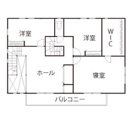 OREGON（オレゴン）の家　日本物産 【40坪台/3000万円台/間取りあり】25帖の広々LDKのある家。住み心地抜群なアメリカンハウスの間取り図（4LDK）2階