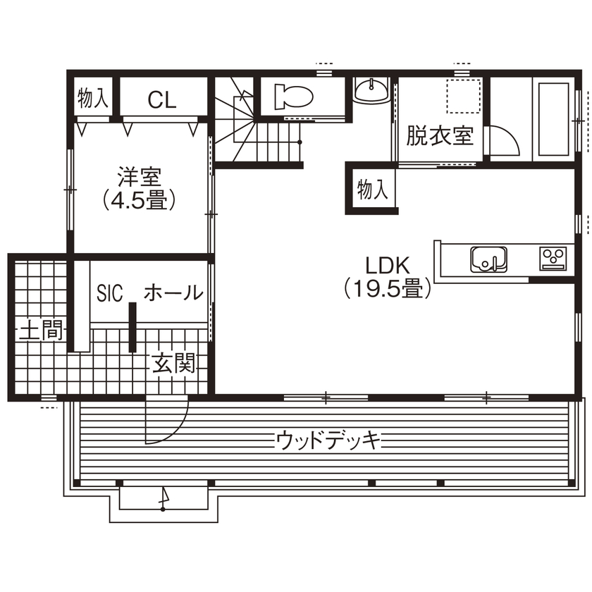 OREGON（オレゴン）の家　日本物産 【木更津市/30坪台/間取りあり】こだわり満載のアメリカンで爽やかな外観。アウトドア好きの家族にぴったりの間取り図（4LDK＋フリースペース）1階