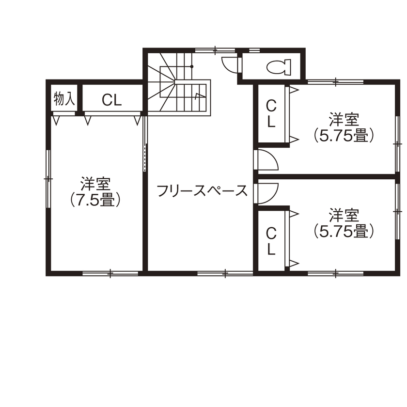 OREGON（オレゴン）の家　日本物産 【木更津市/30坪台/間取りあり】こだわり満載のアメリカンで爽やかな外観。アウトドア好きの家族にぴったりの間取り図（4LDK＋フリースペース）2階