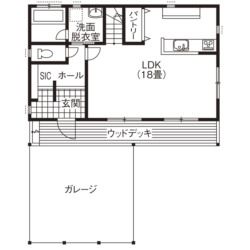 OREGON（オレゴン）の家　日本物産 【佐倉市/2800万円/間取りあり】細部まで「本物」にこだわってつくり上げた本格アメリカンガレージハウスの間取り図（3LDK＋ガレージ）1階