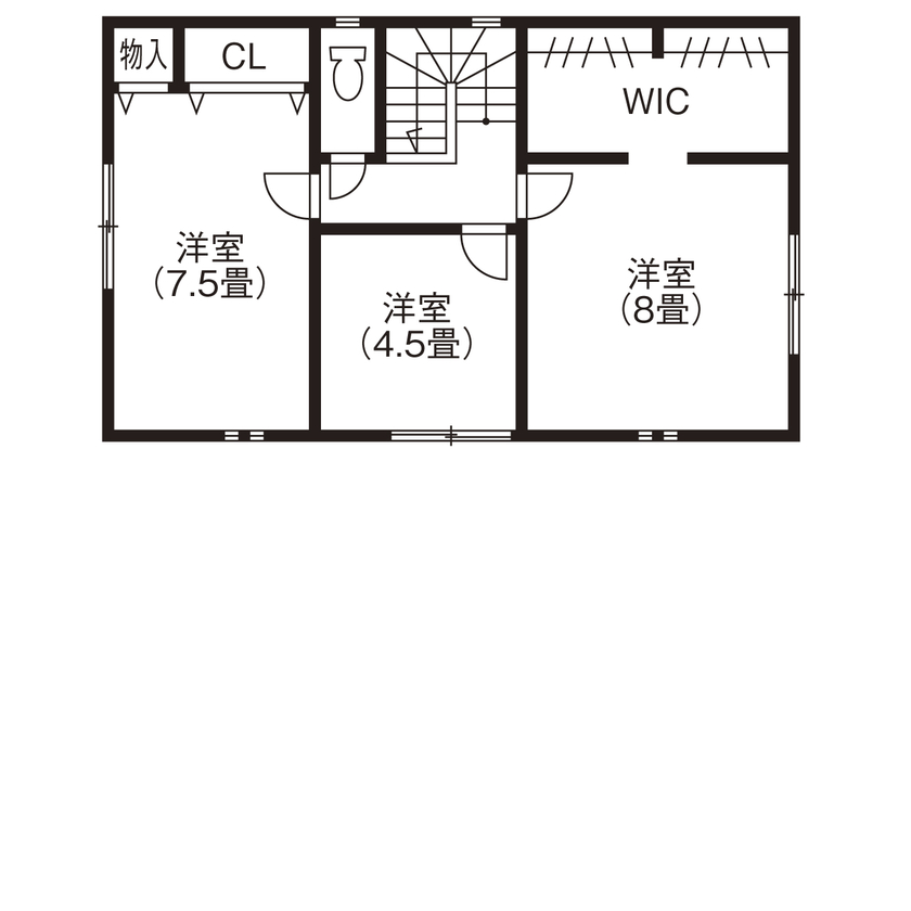 OREGON（オレゴン）の家　日本物産 【佐倉市/2800万円/間取りあり】細部まで「本物」にこだわってつくり上げた本格アメリカンガレージハウスの間取り図（3LDK＋ガレージ）2階