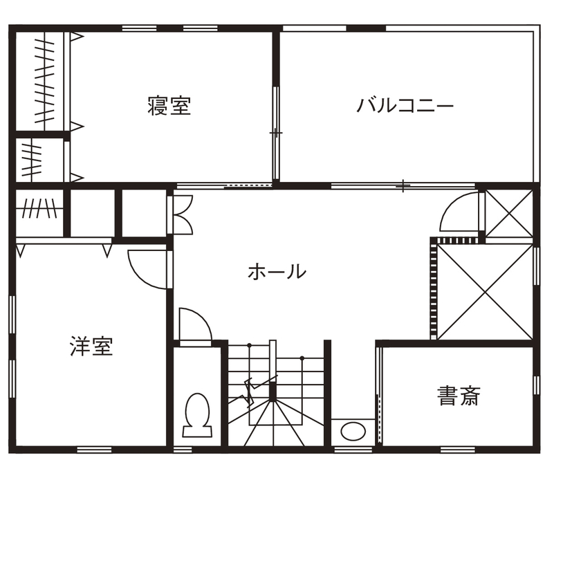 イオスホーム 【2000万円台/30坪台/ボルダリング/ロフト/間取り図】家事も遊び空間も綿密に設計した家を楽しむ注文住宅の間取り図（4LDK +書斎）2階