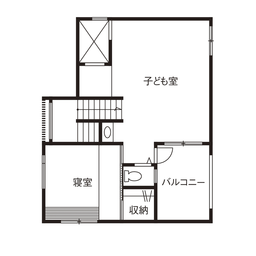 イオスホーム 【1000万円台/30坪台/天井高3.9m/間取り図】のびやかな大空間リビングと家族が自然に会話できる動線の家の間取り図（3LDK +収納）2階
