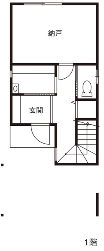 テクノ住研 【2000万円台前半/3階建/間取り図/18坪/狭小/はねだし】揺れに強い鉄骨造で建築。冬でも暖かい断熱性能の間取り図（２LDK+１階納戸）１階