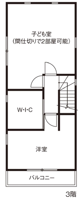 テクノ住研 【2000万円台前半/3階建/間取り図/18坪/狭小/はねだし】揺れに強い鉄骨造で建築。冬でも暖かい断熱性能の間取り図（２LDK+１階納戸）３階