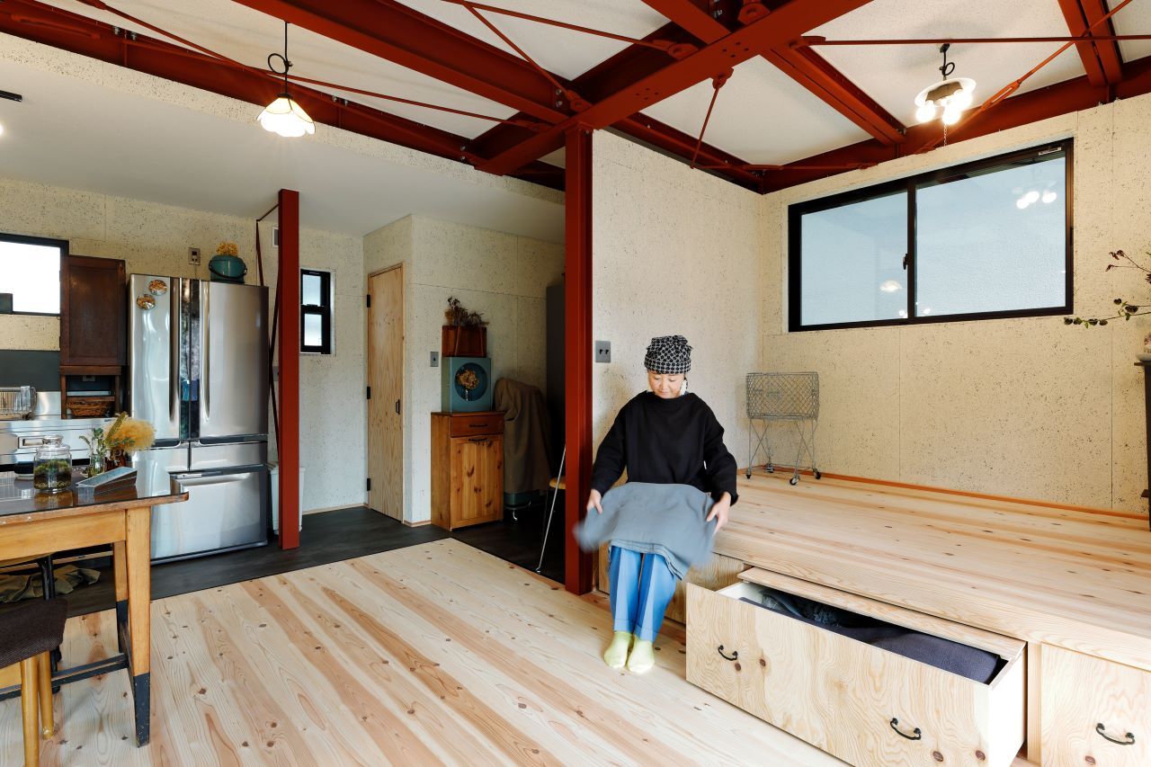 テクノ住研 【2000万円台/西宮/狭小/間取り図/21坪/3階建/はねだし】鉄骨と自然素材で和のアンティークが映える空間にの建築実例画像5