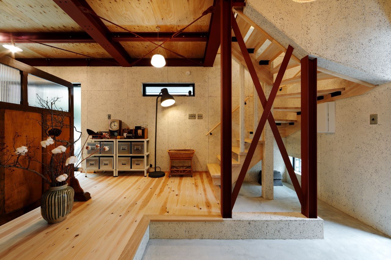 テクノ住研 【2000万円台/西宮/狭小/間取り図/21坪/3階建/はねだし】鉄骨と自然素材で和のアンティークが映える空間にの建築実例画像10