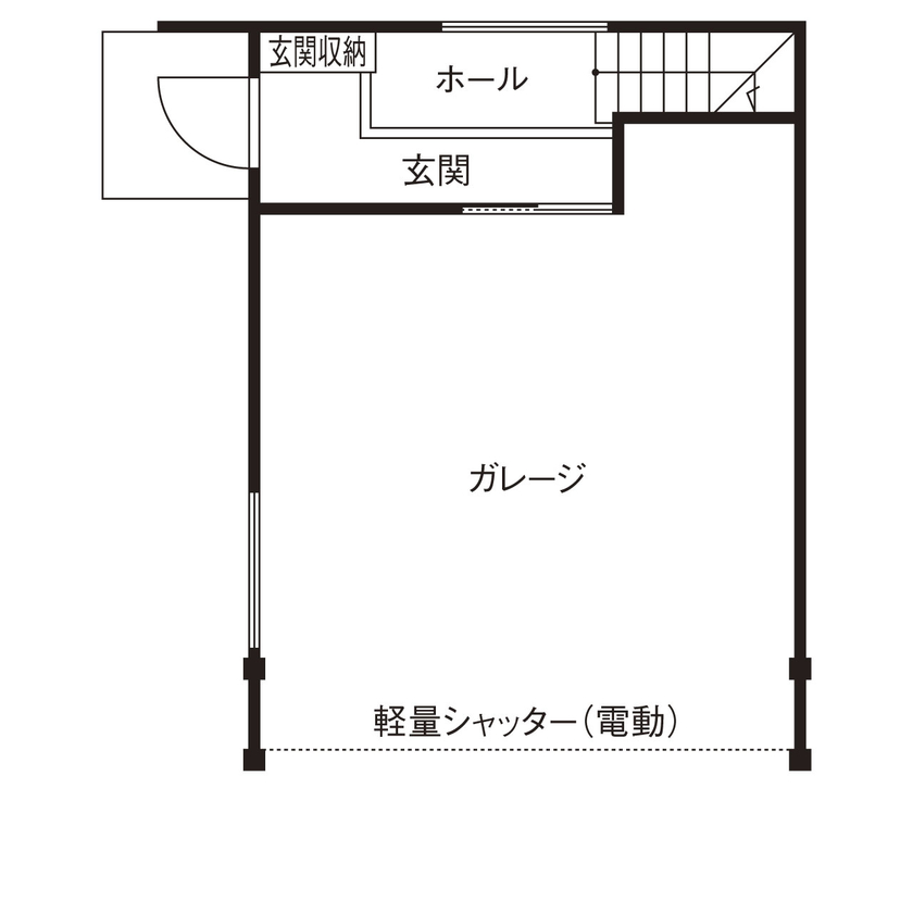 テクノ住研 【豊中市｜狭小｜間取り】敷地23坪で3台駐車OK！インナーガレージ＆オーバーハングで広々と暮らせる家の間取り図（２LDK＋WIC）１階