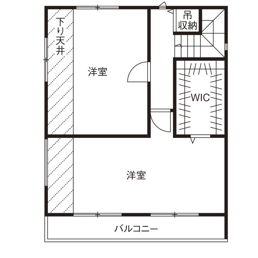 テクノ住研 【豊中市｜狭小｜間取り】敷地23坪で3台駐車OK！インナーガレージ＆オーバーハングで広々と暮らせる家の間取り図（２LDK＋WIC）３階