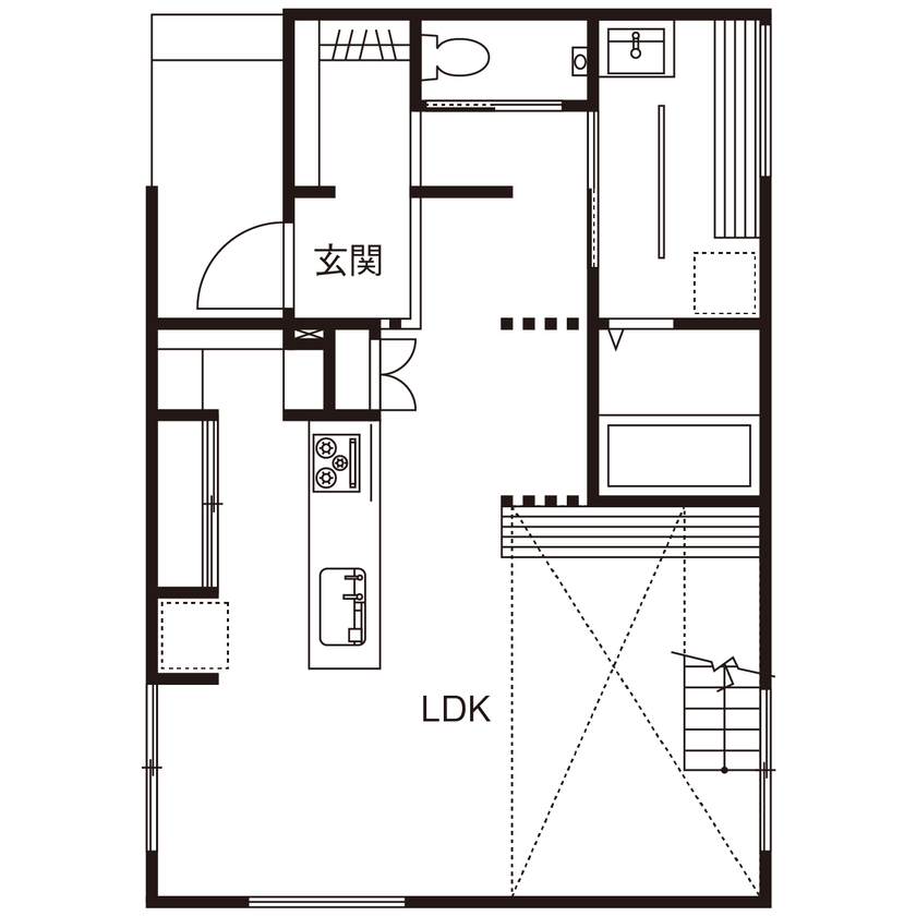 夢広 【1000万円台】やわらかなブルーが映える、驚くほど開放的で明るいオシャレな住まい／間取り図ありの間取り図（2LDK＋S）1階