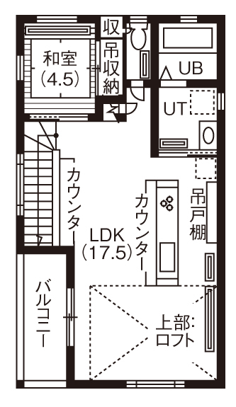 専門職組合 ＼ZEH/バー風カウンター/太陽光パネル／「光熱費ゼロの家を目指して」ZEH仕様でスマートな暮らしの間取り図（4LDK+S）2階