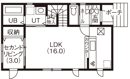 専門職組合 <江別市/4LDK間取図/ニッチ/収納充実>２階からの眺望がお気に入り。のびのび穏やかな暮らしができる家の間取り図（4LDK）1階