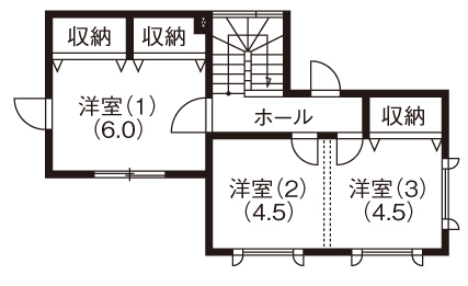 専門職組合 <江別市/4LDK間取図/ニッチ/収納充実>２階からの眺望がお気に入り。のびのび穏やかな暮らしができる家の間取り図（4LDK）2階