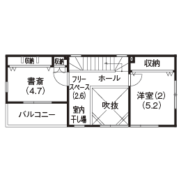 専門職組合 <札幌市/3LDK間取図/3階建/収納充実/吹抜>開放感のある2階リビング、ペットとの穏やかな暮らしを叶えた家の間取り図（3LDK）３階