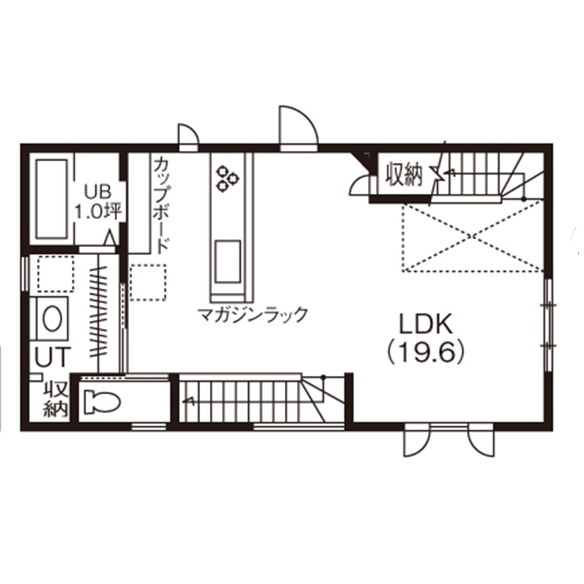 専門職組合 <札幌市/3LDK＋店舗/4人家族/3階建/収納充実>仕事とプライベートと切り替えられる理想の暮らしができる家の間取り図（3LDK＋店舗）2階