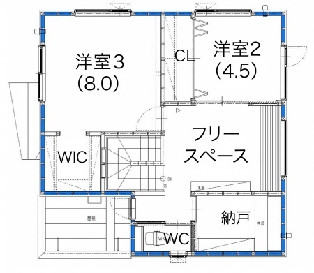 専門職組合 <札幌市/2LDK+2S/収納充実>家族とのひとときも、自分の趣味も楽しむ世界に一つだけの家の間取り図（2LDK+2S）2階