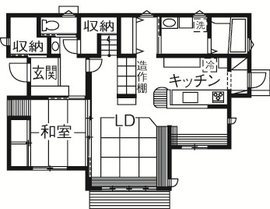 マルニホーム 【39.7坪/2,000～2,499万円】「古民家風」の外観を希望。家族の暮らしに合う快適空間の間取り図（4LDK+屋根裏）1階