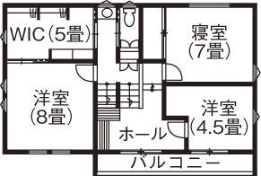 マルニホーム 【38.8坪/2,000～2,400万円】じっくり納得しながら進めた家づくり。スキップフロアが家族を繋ぐ家の間取り図null2階