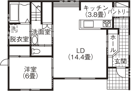 マルニホーム 【34.5坪/2000～2499万円】「信頼できる会社が一番！」暮らしに合わせた提案で、スッキリを保てる家を実現の間取り図（4LDK）1階
