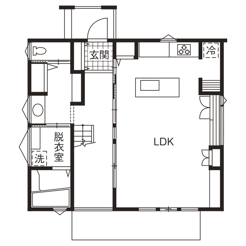マルニホーム 【34.9坪/2,350万円】「通り土間」で家族をつなぐ家の間取り図（3LDK）1階