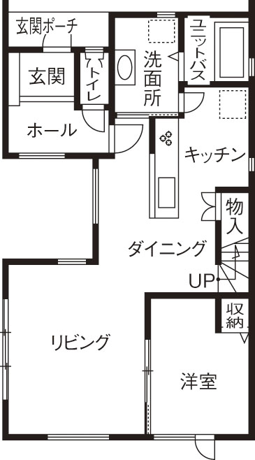 ＩＤ アーキテクチャル アトリエ 【4LDK間取図/回遊式動線/収納豊富】コの字型間取りで、より自然を感じる中庭(パティオ)のある家の間取り図（4LDK）1階