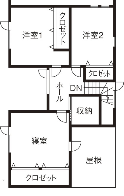 ＩＤ アーキテクチャル アトリエ 【4LDK間取図/回遊式動線/収納豊富】コの字型間取りで、より自然を感じる中庭(パティオ)のある家の間取り図（4LDK）2階