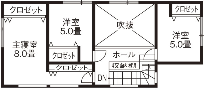 ＩＤ アーキテクチャル アトリエ 【4LDK間取図有/吹抜/ウッドデッキ/カウンター】より開放的に見せる、こだわりのコの字型デザインの間取り図（4LDK）2階