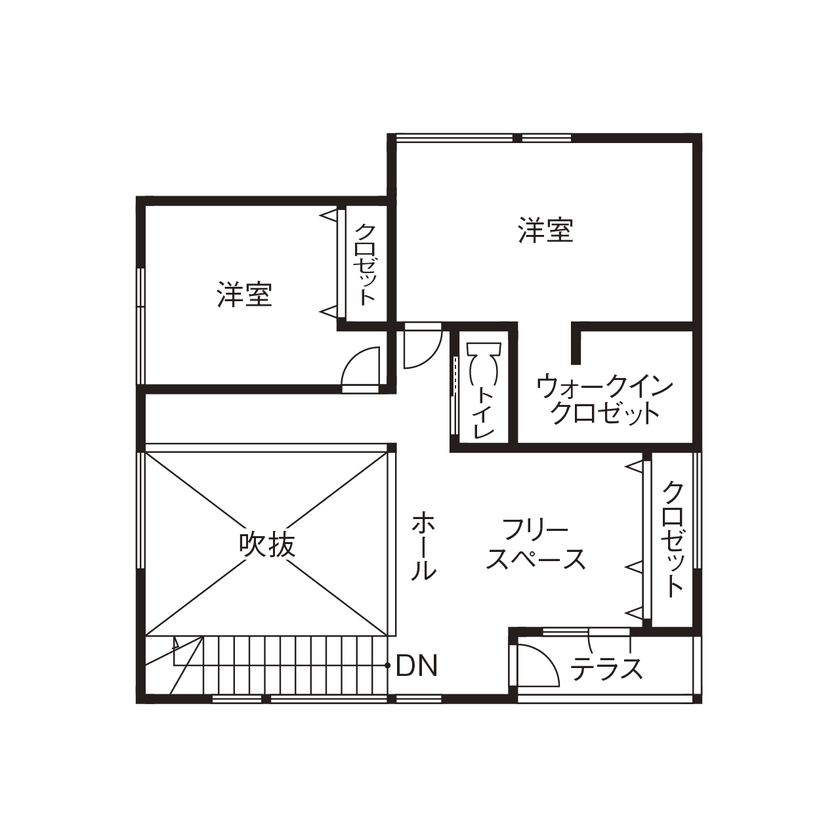 ＩＤ アーキテクチャル アトリエ 【札幌市/夫婦2人暮らし/3LDK+1間取図】丁寧な提案で納得の住まいづくり、田園風景を望む開放感抜群の家の間取り図（3LDK+フリースペース）2階
