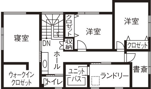 ＩＤ アーキテクチャル アトリエ 【3LDK間取図あり/書斎/ガルバリウム外壁】ホテルライクな空間に憧れて。生活感を感じさせない家づくりの間取り図（3LDK＋庭）２階