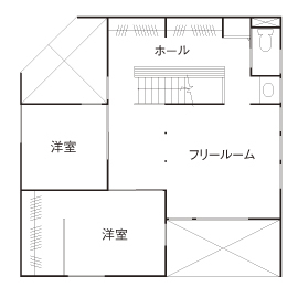 国松工務店 【建築家デザイン】角地を生かした独特な外観デザイン。かっこよさと機能性を追求した暮らしやすい家の間取り図（3LDK）２階