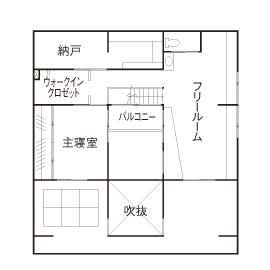 国松工務店 【愛知県/間取り図】南側に窓がなくとも中庭で明るいマイホーム!ビルトインガレージのある実例の間取り図（4LDK）２階