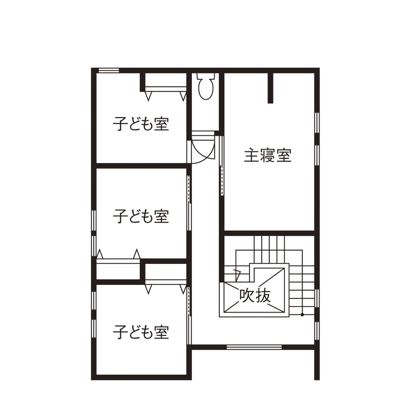 アーキテクト/一級建築士事務所 【大阪府泉佐野市/2000万円台/間取り図掲載】玄関の鉄骨階段が映える家。広々LDKで家族5人がゆったりとの間取り図（4LDK+S）2階