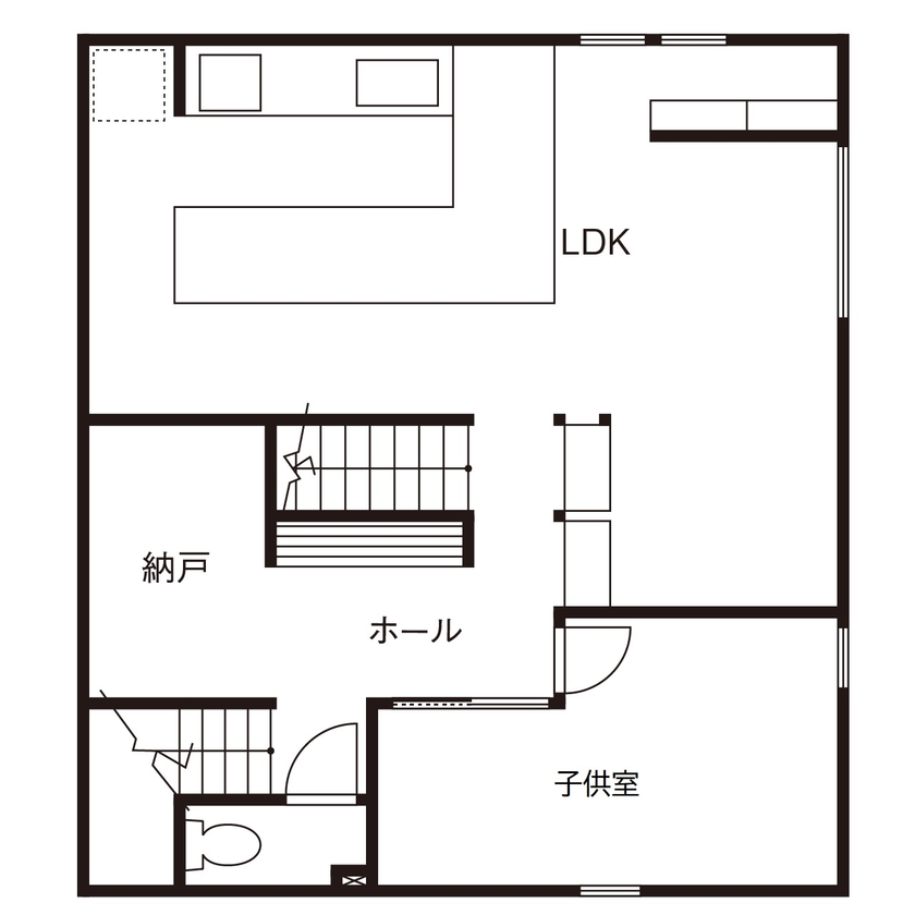 アーキテクト/一級建築士事務所 【大阪府堺市/2000万円台/敷地30坪/間取り図掲載/ZEH】2階LDKに家族が集う家。ルーフバルコニーで開放感をの間取り図（2LDK+S）2階