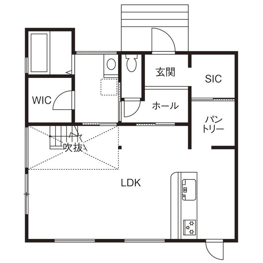 アーキテクト/一級建築士事務所 【大阪府泉佐野市/2000万円台/間取り図掲載】ネイビーを基調にデザイン性を追求。回遊動線で快適にの間取り図（4LDK+S）1階