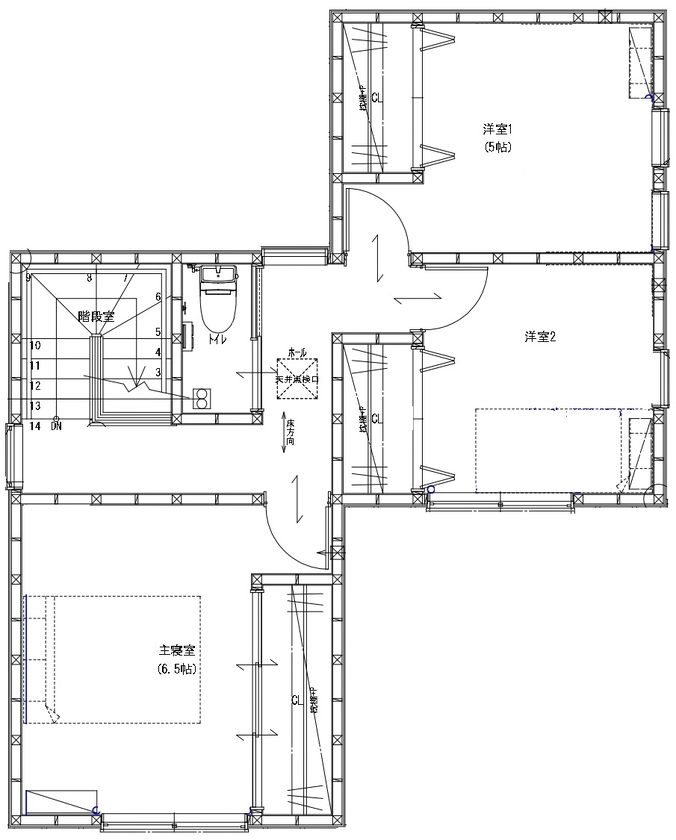 ヤマカ木材　オンリーホーム 白・黒・グレーで統一した、シックでホテルライクな家の間取り図（3LDK）２階