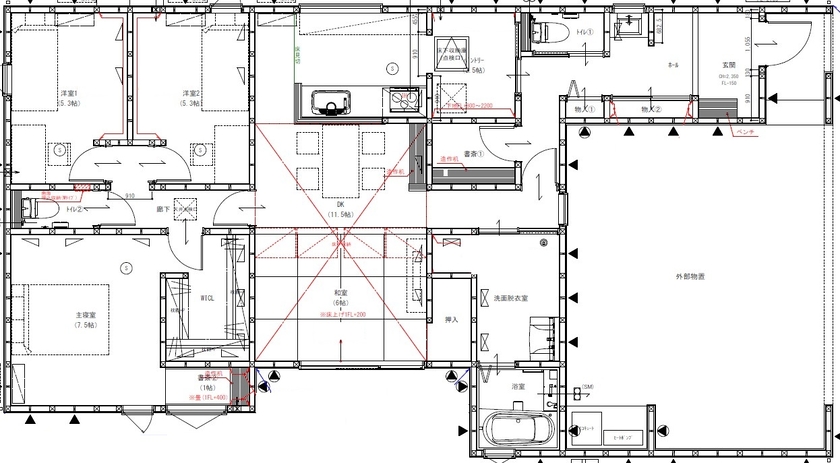 ヤマカ木材　オンリーホーム 「和」を感じられる平屋の間取り図（3LDK）1階