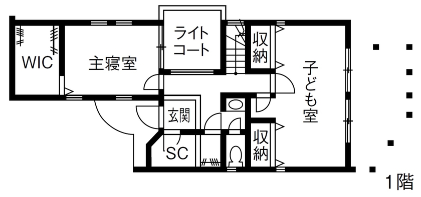一級建築士事務所　ホームスタイリング 【2000万円台/32坪/間取り図有/スキップフロア】狭い土地でも中庭や吹抜けを実現。開放的に暮らせる住まいの間取り図（3LDK）1階