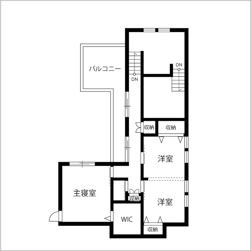 一級建築士事務所　ホームスタイリング 【間取図有/40坪/吹き抜け/中庭】住宅密集地でプライバシーと採光を両立。高い設計力で叶えた理想の家の間取り図（4LDK）2階