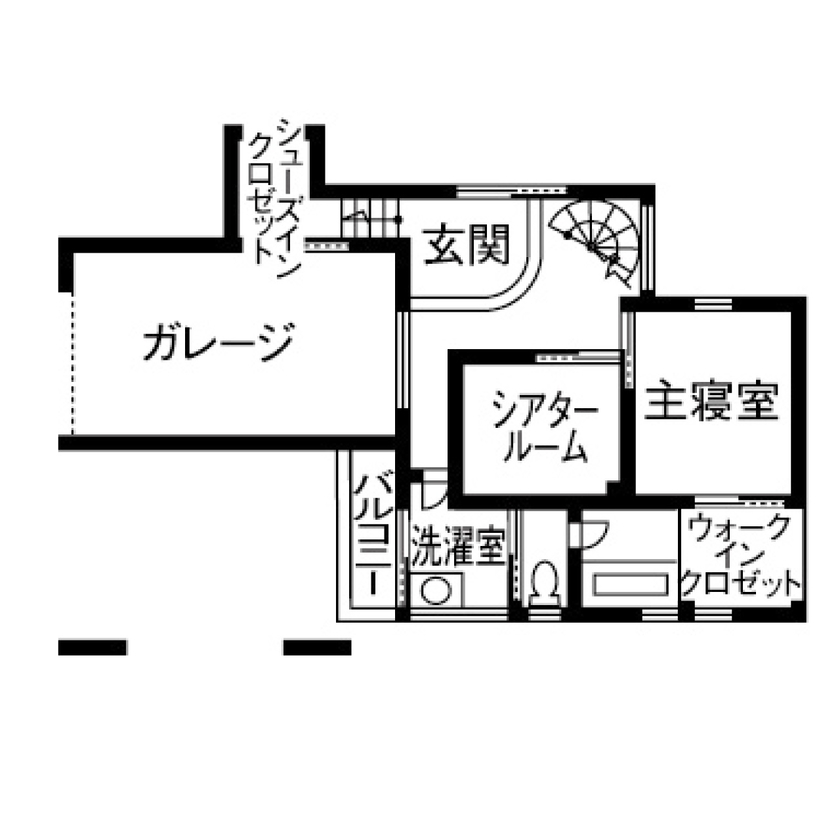 一級建築士事務所　ホームスタイリング 【2000万円台/36坪/間取り有/ロフト】2階の中庭から風と光を取り込む、こだわりのビルトインガレージハウスの間取り図（3LDK）1階