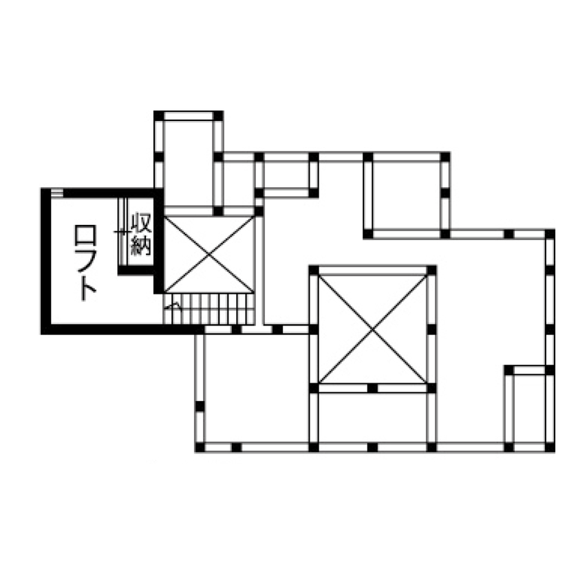 一級建築士事務所　ホームスタイリング 【2000万円台/36坪/間取り有/ロフト】2階の中庭から風と光を取り込む、こだわりのビルトインガレージハウスの間取り図（3LDK）ロフト
