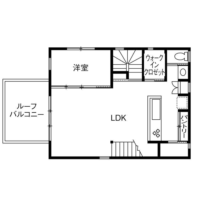 一級建築士事務所　ホームスタイリング 【2700万円台/33坪/間取り有/ルーフバルコニー】光と風があふれる２階リビングのビルトインガレージハウスの間取り図（3LDK）2階