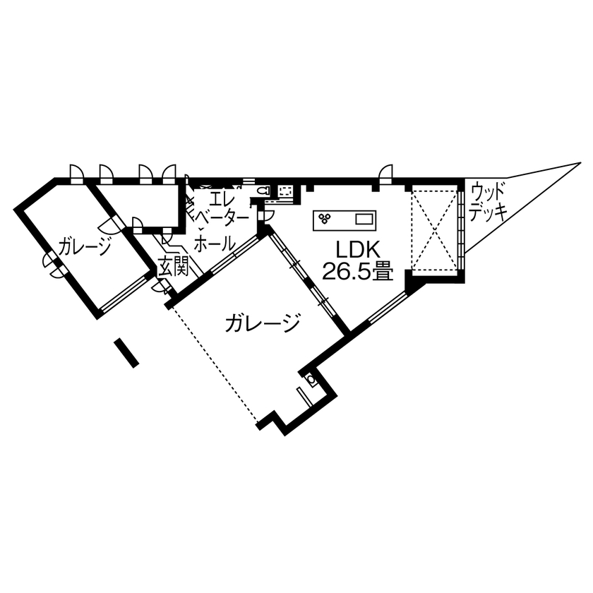 一級建築士事務所　ホームスタイリング 【71坪/間取り図有/吹き抜け/ロフト】リゾートテイストあふれるホテルライクなビルトインガレージのある家の間取り図（2LLDDKK）1階