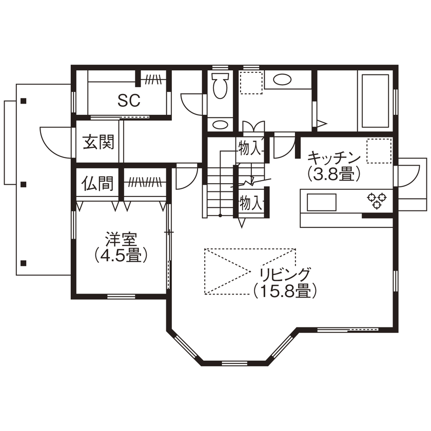 コグマホーム 【2000万円台/30坪台/輸入住宅/ガレージ/間取り図あり】施主の夢がつまったこだわりのアメリカンハウスの間取り図（４LDK+S）1階